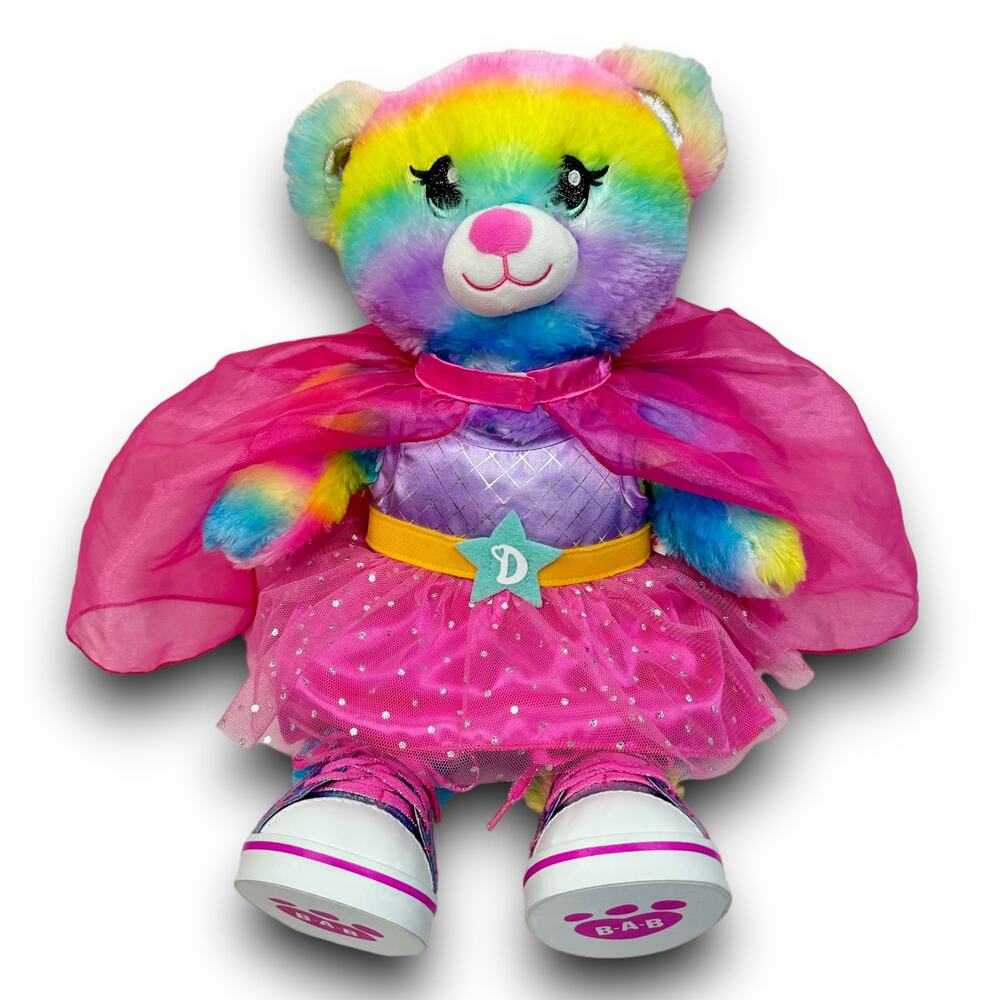 Build A Bear Rainbow Sparkle Pastel Striped Bear Outfit Stuffed Animal Plush 16"